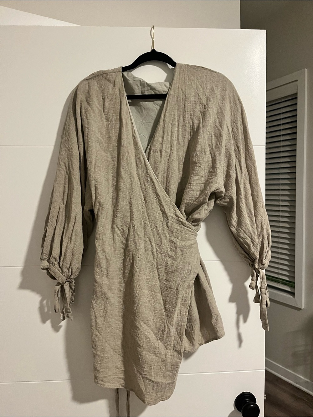 Women's Wrap Mini Dress in Light Taupe